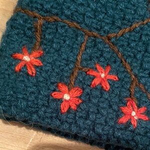 NWT Andes Fair Trade Alpaca Teal Coral Brown Floral Embroidery Headband Warmer